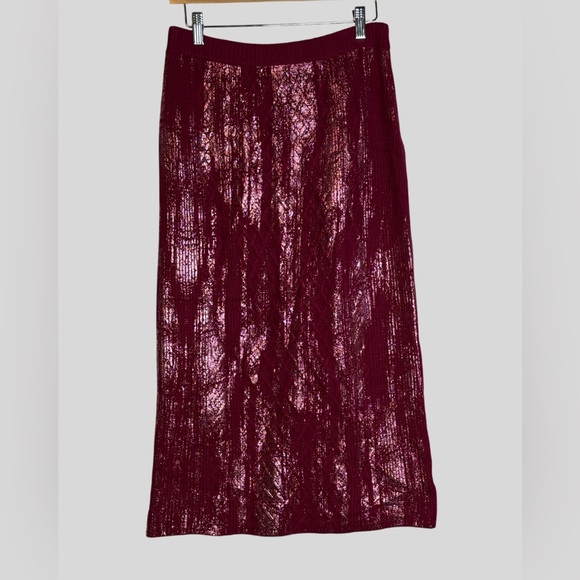 Anthropologie Dresses & Skirts - NWT Anthropologie Metallic Cable Knit Midi Skirt Plum Size Small